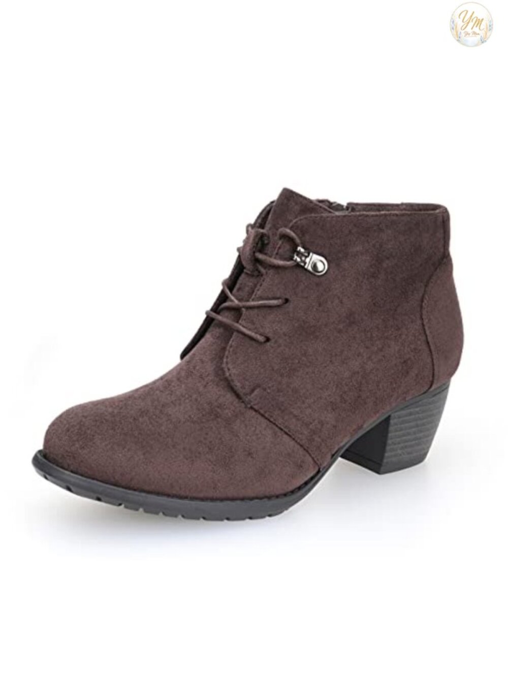 Women's Faux Suede Ankle Boots Lace-Up Low Heel Dress Booties with Side Zipper